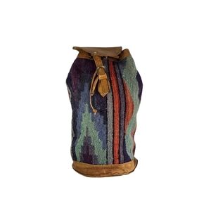 Vtg Handwoven Kilim rug southwestern leather duffle tote bag backpack